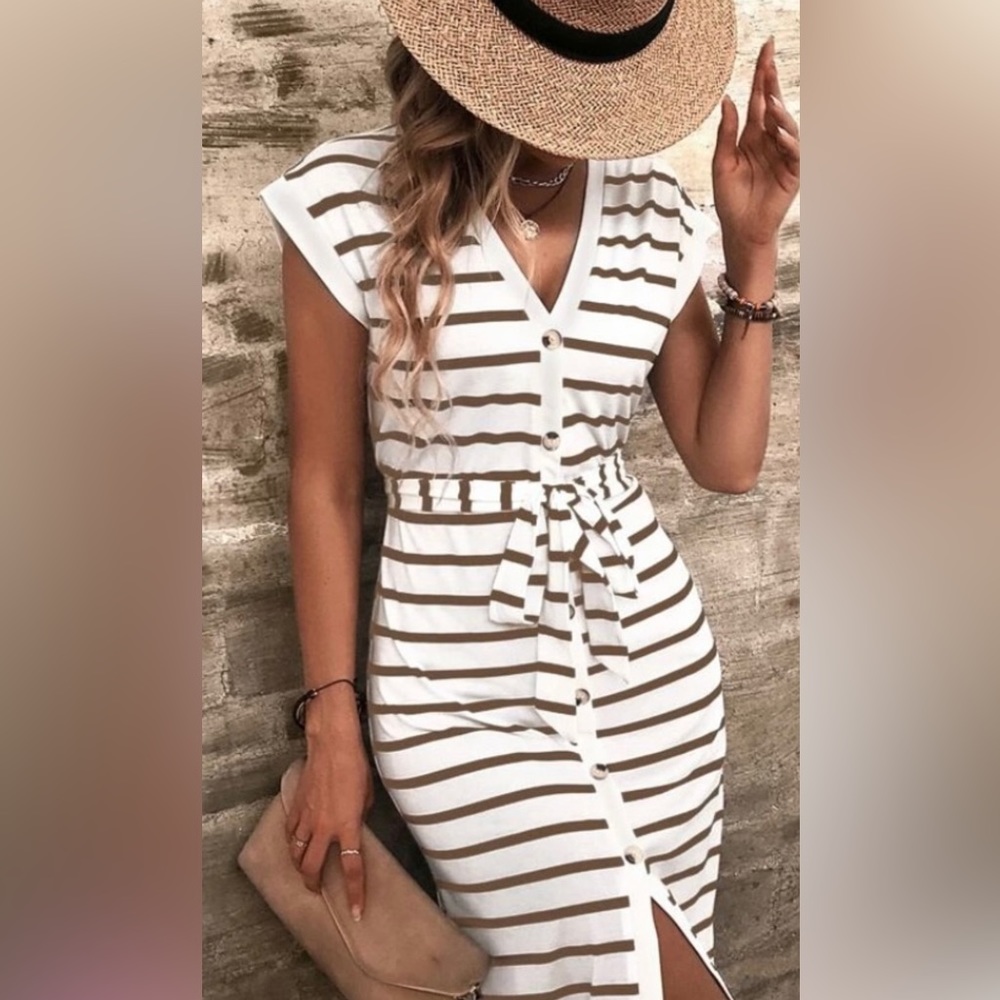 Womens button down belted dress